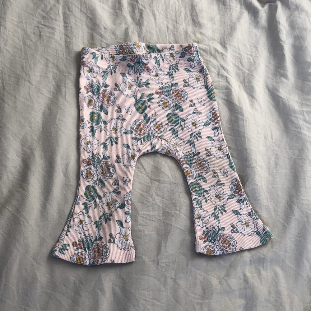 Floral Pink Ruffle Hem Kids Leggings